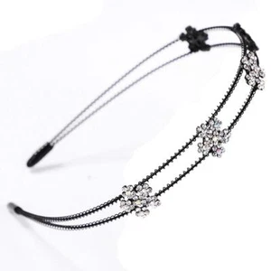 1Pc Fashion Bridal Rhinestone Crystal Headband Flower Double Layer Metal Hair... - Picture 1 of 5