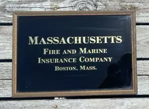 VINTAGE MASSACHUSETTS FIRE AND MARINE INSURANCE CO - WOOD FRAME SIGN GOLD LEAF - Picture 1 of 4
