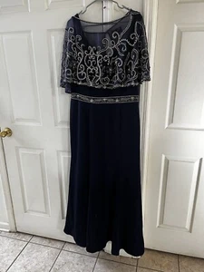 Camille Le Vie Navy Beaded Cape Dress 18 NWT - Picture 1 of 11