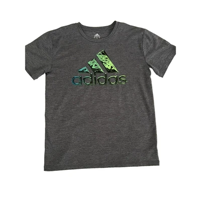 Adidas T-Shirt Youth Size XL 18/20 Gray Solid Big Front Short Sleeves Green Logo - Image 1 of 4