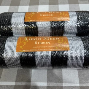 (2) Black & White DECO MESH Ribbon 10" x 30' HOBBY LOBBY Buffalo Check LOT OF 2 - Picture 1 of 3
