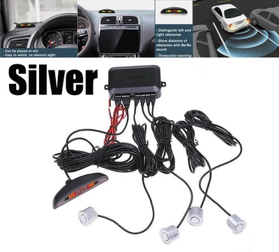 Silver 4Parking Sensor Car Auto Backup Reverse Rear Radar System Alert Alarm Kit - Image 1 of 4