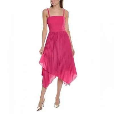 Vestido midi asimétrico plisado rosa 12 de Aidan Mattox para mujer sin mangas nuevo con etiquetas $298 Foto 1 de 4