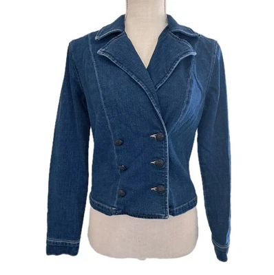 Chaqueta de Jean L’Agence Azul Admiral Crop Denim Doble Pecho Talla Pequeña Foto 1 de 4