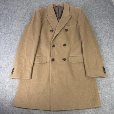 M&S Jacket Mens Medium Brown Pea Coat Wool Blend Double Breasted Overcoat Casual - Image 1 of 4