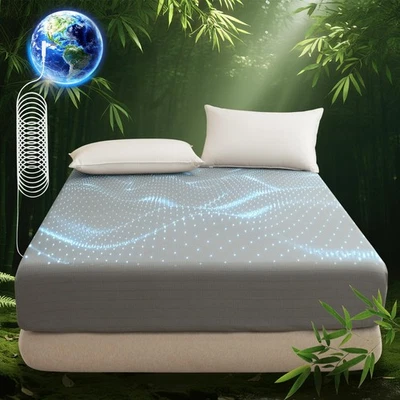 Sábanas de puesta a tierra Queen bolsillo profundo 16 pulgadas gris, 90 % bambú viscosa y 10 % S... Foto 1 de 4