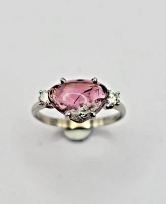 Natural Watermelon Tourmaline and diamond ring solid 14k white gold  NO RESERVE - Image 1 of 4