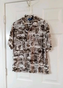 Camisa vintage Puritan abotonada para hombre grande (42/44) 100 % rayón estampado de motocicleta - Imagen 1 de 6