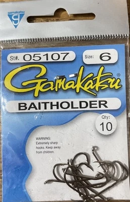 Gancho Gamakatsu Baitholder Talla 6-1 paquete de 10-Nuevo-ENVÍO N 24 HORAS Foto 1 de 2