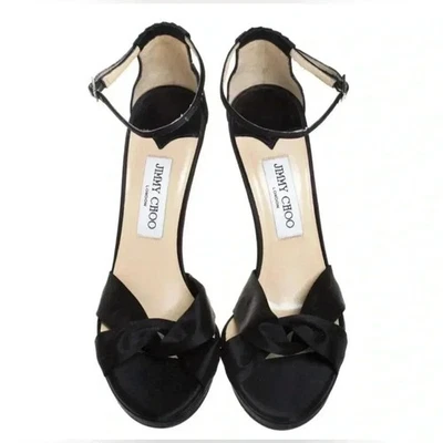 Sandalias Jimmy Choo negras satinadas Macy correa al tobillo talla 37,5 Foto 1 de 4