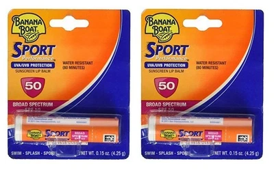 Paquete de 2 bálsamos labiales protectores solares Banana Boat Sport Performance FPS 50,15 OZ cada uno Foto 1 de 2