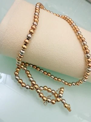 Solid 18k Tri-Tone Gold 5mm Beaded Ball Shiny Chain Necklace, 18-19.5” 8.30g - Image 1 of 4