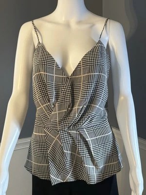 Camiseta sin mangas L'AGENCE Chiara 100 % seda espiga cuadros peplum romántica talla S Foto 1 de 4