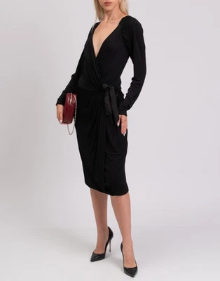 RRP€1283 ALBERTA FERRETTI Midi Dress IT48 US12 UK16 XXL Wrap Bow Made in Italy — 第 1/4 张图片