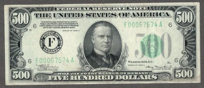 Fr. 2202-F 1934 A $500 DOLLAR Bill Currency Note CLEAN VF++  1000 RARE 500 - Image 1 of 2