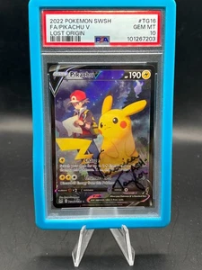 Pikachu V PSA 10 (ASH VA Signature) 2022 Pokemon Schwert & Schild Verlorener Ursprung TG16  - Bild 1 von 2