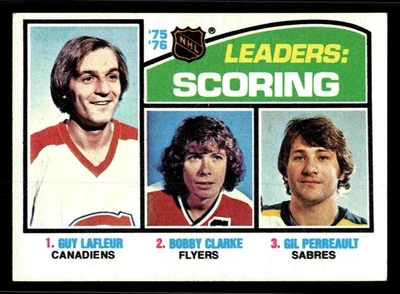 1976-77 Topps Leaders: Scoring (Guy Lafleur / Bobby Clarke / G. Perreault) #3 — 第 1/2 张图片