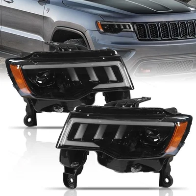 Halogen Upgrade LED Tube Projector Headlights Fits 2017-2021 Jeep Grand Cherokee Foto 1 de 4