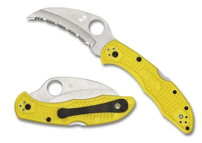 SPYDERCO TASMAN SALT 2 FOLDING KNIFE YELLOW FRN SERRATED H-2 STAINLESS C106SYL2 - Image 1 of 3