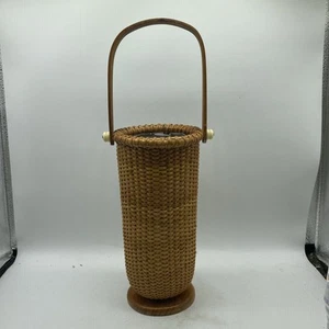 "Cesta de vino náutica Nantucket base de madera tejida y mango portabotellas 14,5"" 16" - Imagen 1 de 6