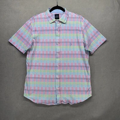Camisa TailorByrd Para Hombre Talla L Verde Rosa Azul Manga Corta Tejida Elástica Guinga Foto 1 de 4