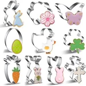 Easter Cookie Cutter Set - 10 Pieces - Easter Bunny, Egg, Chick, Carrot, Rabbit, - Picture 1 of 4