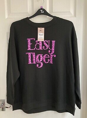 NEW NEXT Ladies Black Easy Tiger Slogan Boyfriend Sweatshirt Size 16 • 14.42€