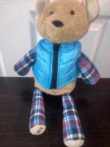 Scentsy Buddy Teddy Bear Blue Red Plaid Arms & Legs Blue Vest Scent Pack Inc. - Picture 1 of 2