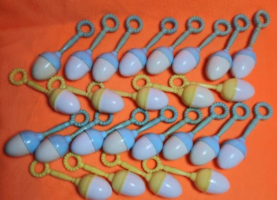 Sonajeros bebé vintage amarillo/azul/verde forma huevo • Decoración bebé (9 amarillo-16 azul) Foto 1 de 4