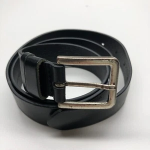 H&M Belt Black Mens Sz 34 Genuine Leather Silver Buckle Made In Sweden 1 1/8" - Picture 1 of 8