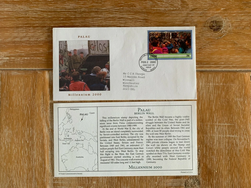 PALAU 2000 FDC PCS MILLENNIUM FALL OF BERLIN WALL 1989 COLD WAR REUNIFICATION - Image 1 of 1