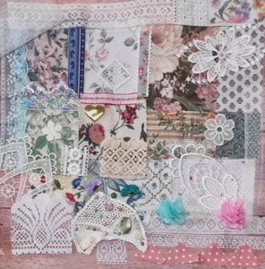 Slow stitch junk journal kit Vintage cotton lace fabric scraps Sewing Craft K#2 - Picture 1 of 10