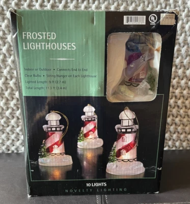 NEW Frosted Lighthouses String Strand Indoor Outdoor 10 Light Set Novelty Xmas - Image 1 of 4