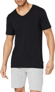 Calida Mens Black Cotton Blend Ribbed Short Sleeve V-Neck T-Shirt Size Large L - Picture 1 of 4