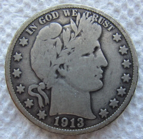 1913 50C Barber Half Dollar Rare Key Date Philadelphia  Mint VG Detail Cleaned Cover