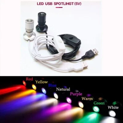 Mini foco LED USB 1W DC5V montado en superficie para vitrina vitrina Foto 1 de 4