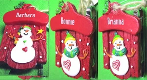 Ornament, Personal Name- BARBARA BONNIE BRIANNA -3D SnowWoman SnowMan SLED JOY ! - Picture 1 of 5