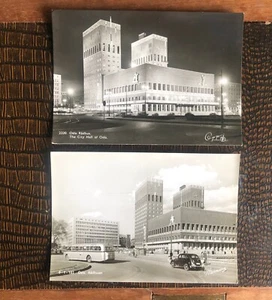 OSLO NORWAY CITY HALL x2 POSTCARDS BOTH 1960's PERIOD - Picture 1 of 3