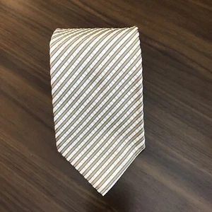 Ermenegildo Zegna Silk And Cotton Sears Sucker  Tan And Cream Striped Repp Tie - Picture 1 of 9