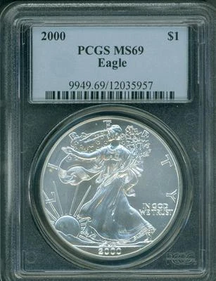 2000 (2000-P) American Silver Eagle ASE S$1 PCGS MS69 ORIGINAL !!! - Image 1 of 2