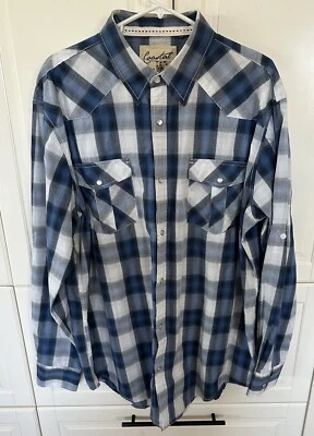 Coastal Men Button Up Shirt XL Blue Plaid Western Pearl Snap Long Sleeve Collar - Image 1 of 4