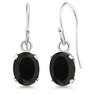 925 Sterling Silver Onyx French Wire Dangle Hook Earrings For Women 1.36 Cttw, - Picture 1 of 6
