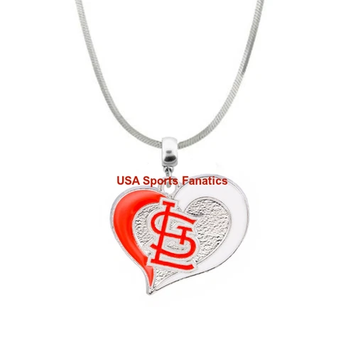 St. Louis Cardinals Heart Swirl Logo Pendant Necklace On A 925 Snake Chain Cover