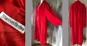 VTG MARY ANN RESTIVO USA-MADE MIDI JACKET DUSTER COAT BRIGHT RED ACETATE EUC L - Picture 1 of 11