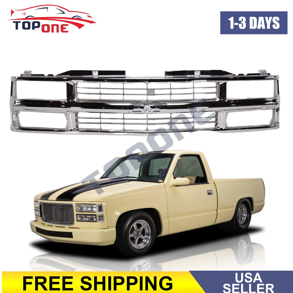 For 94-98 Chevy C/K 1500 2500 3500 Truck Composite Chrome Grille w/Black Insert Foto 1 de 4