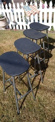 宜家罕见复古 4 件套!! ChromeBACKLESS BAR STOOLS 带塑料座椅 罕见! f — 第 1/4 张图片