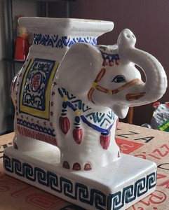 Vintage Ceramic Chinoiserie Elephant (Garden Stool Shaped) Plant Stand