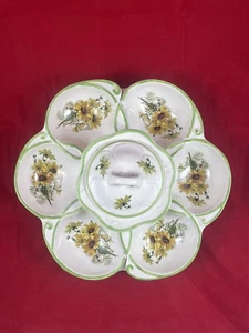 Flower Pattern circular nesting ceramic serving snack hors d'oeuvre trays - Picture 1 of 13