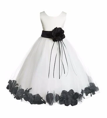 Wedding Pageant Floral Rose Petals Ivory Flower Girl Dress Tulle Princess Kids - Image 1 of 2