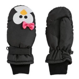 Aquarius Girls Black Penguin Snow & Ski Mittens Fleece & Thinsulate Lining - Picture 1 of 1